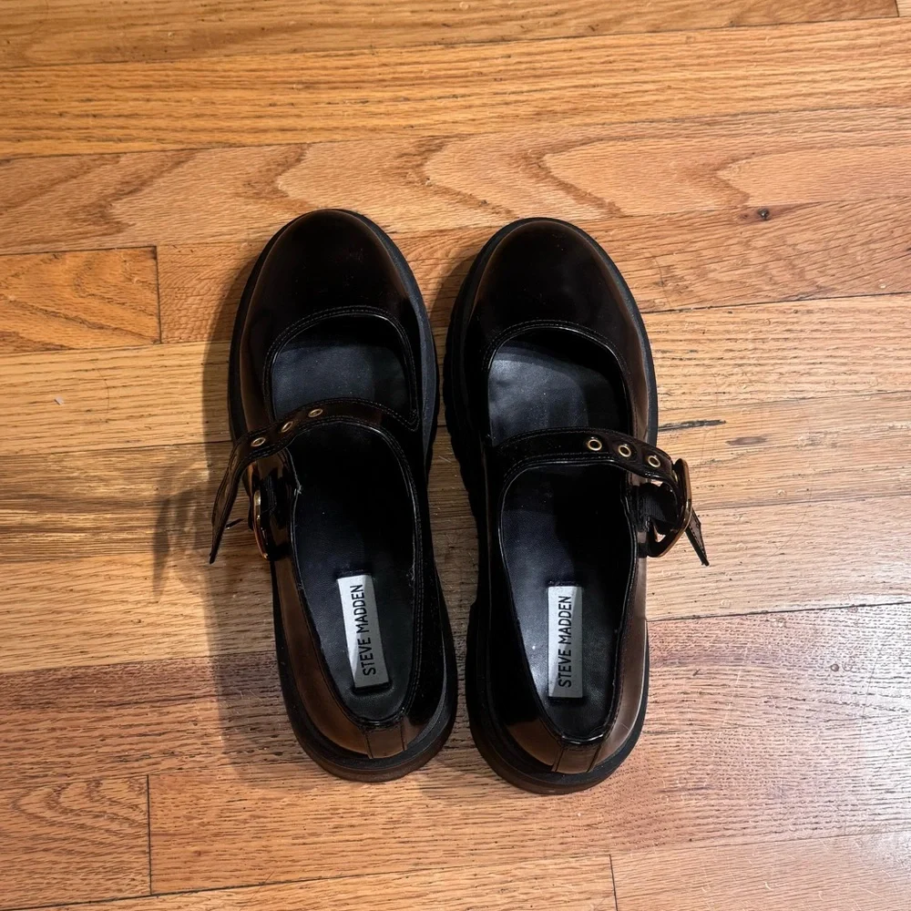 Women’s Black Mary Jane Platform Shoes with Buckle